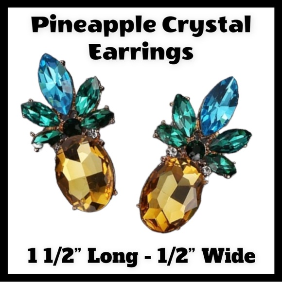 Glass Crystal Pineapple Stud Earrings - Picture 3 of 10